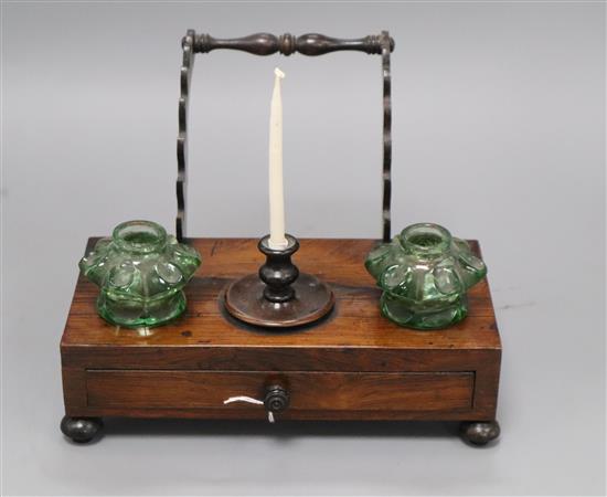 An early Victorian rosewood inkstand length 22cm